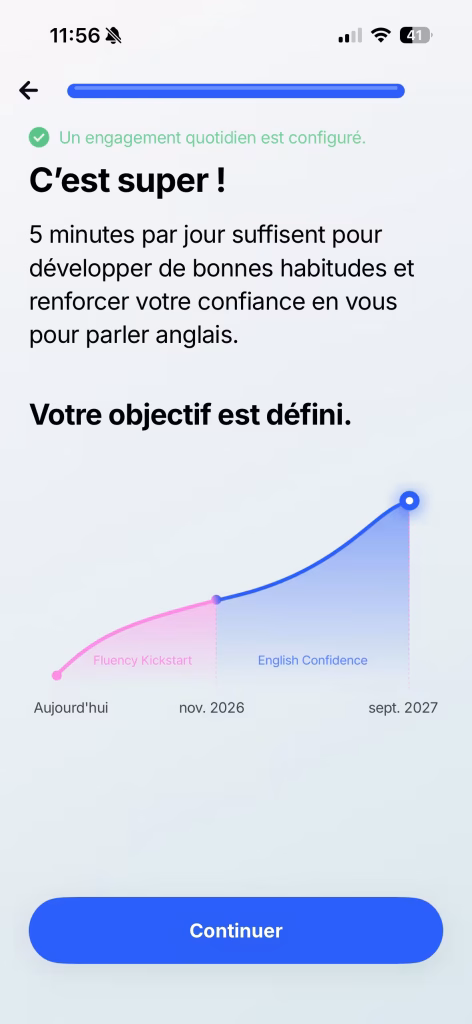 Graphique de progression de la confiance en anglais via IA